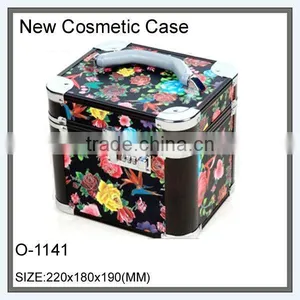 Flower Printed Fabric and Aluminum Frame Case Cosmetic thumbnail-1