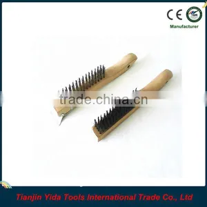 Wooden Handle Wire Brush With Scraper thumbnail-1