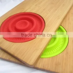 Folding Vegetable Fruit Kitchen Round Thin Plastic Cutting Board With Silicone Filter thumbnail-1