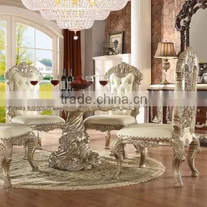 Italian Royal Style Solid Wood Goldleaf Expandable Dining Table Set,Arabic Palace Golden Dining Room Furniture(MOQ=1 SET) thumbnail-6