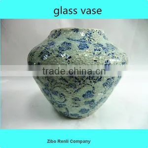 Home Handcraft Pretty Blue Rose Convex Mosaic Teal Murano Huge Decorative Vase thumbnail-1