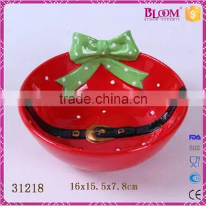Hand-painted Red Ceramic Christmas Round Candy Bowl thumbnail-1