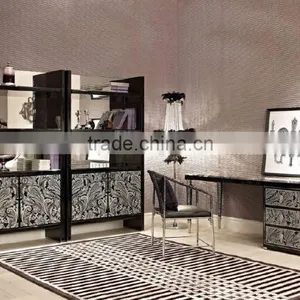 Classic Royal European Contemporary Style Pure Black Office Table Set With Bookcase BF11-01234c thumbnail-1