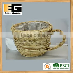 Natural Rattan Coffee Cup Shape Garden Planter Flower Pot thumbnail-1