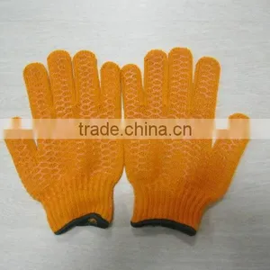 DDSAFETY 2017 Orange Cotton Polyester String Knitted PVC Honey Comb Both Sides Safety Fishing Gloves thumbnail-3