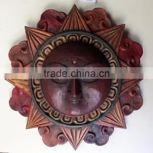 Hand Crafted Wooden Mask of Sleeping Sun Wall Hanging Made In Nepal thumbnail-2