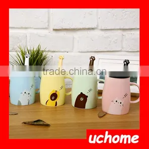 UCHOME China Product! Fashion Creative Ceramic Cup With Cover With Spoon Cute Cartoon Mug thumbnail-1