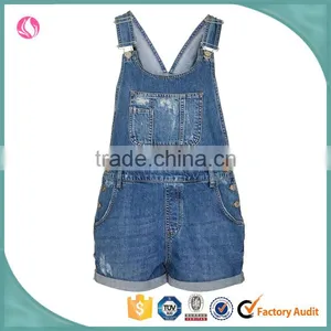 Wholesale OEM Girl Denim Dungarees Blue Playsuit Jumpsuit Jeans Women thumbnail-1