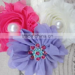 Fashionable Chiffon Shabby Flower Headbands With Pearl Beaded thumbnail-4