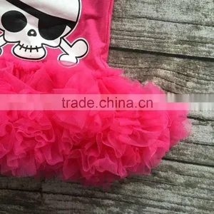 Girls Halloween Tutu Romper Infant Toddler Girls Halloween Outfits Girls Hot Pink With Skull Chiffon Tutu Romper With Headband thumbnail-4
