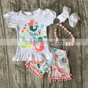 New Summer Baby Girls Clothes Mint Coral Mermaid Under the Sea Boutique Short Kids Cotton Kids Wear Ruffles Match Accessories thumbnail-1