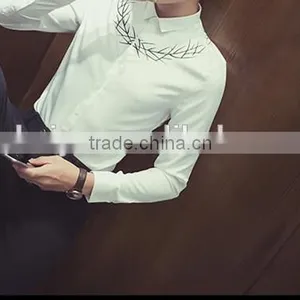 Pure Color Embroidery of Cultivate One's Morality Men Long Sleeve Shirt thumbnail-1