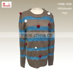 Jacquard & Pompon Sweater 100%Acrylic Fashion Dress Lady Top thumbnail-1