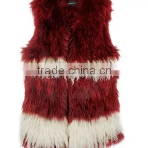 YR768 Top Quality Genuine Raccoon Knit With Tibet Lamb Fur Vest/ Red Fur Vest thumbnail-1