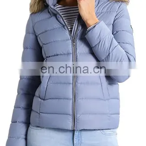 Factory OEM Short Warm Padding Winter Jacket Women With Fur Hood thumbnail-2