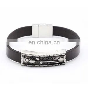 Stainless Steel and Black PU Leather Bangle Bracelets for Men 2017 thumbnail-5