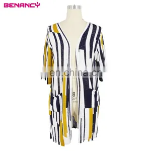 Benancy Stripe Long Summer Knitted Wear Sweater Cardigan Kimono Woman thumbnail-1