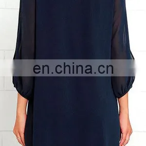 SHIFTING DEARS NAVY BLUE LONG SLEEVE DRESS #RCTD3146 thumbnail-2