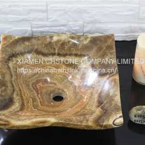 Brown Dragon Onyx Bathroom Wash Square Basin Natural Stone Vessle Sink thumbnail-1