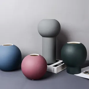 New Product Morandi Ball Rubber Paint Ceramic Table Flower Vase For Landscape Engineering thumbnail-2