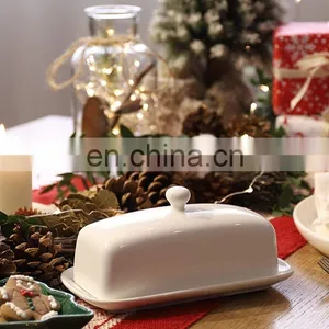 White Black Rectangular Ceramic Butter Dish Tray With Lid thumbnail-2