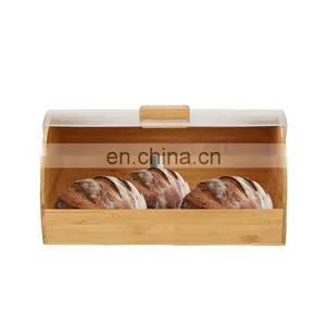 Bamboo Bread Box Acrylic Cover Kitchen Household Goods Organizer Storage Box Pantry Organizer Kitchen & Tabletop thumbnail-1