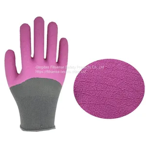 13Gauge Polyester Liner Wave Crinkle Latex Half Coated Gloves Latex 3/4 Coated Working Gloves Rubber Coated Gloves thumbnail-4