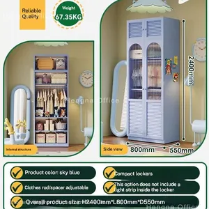 Multi-functional Metal Wardrobe for Student Dormitories, Durable Space-saving Steel Locker With Reinforced Hanging Rods thumbnail-2