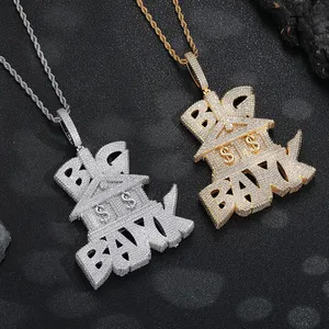 Hip Hop 3A+ CZ Stone Paved Bling Iced Out Dollars Money Sign Big Bank Pendant Necklaces for Men Rapper Jewelry Gold Silver Color thumbnail-2