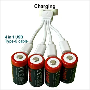 USB-C 3V ICR123A(18350/16340) Rechargeable Lithium Batteries for Flashlight Camera Film Camera Motion Sensor Electronic Lock thumbnail-4