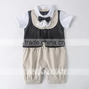 2016 Handsome Baby Bodysuit Short Sleeve Baby Boys Summer Romper Set With Lace Bow Tie thumbnail-3