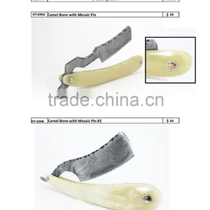DAMASCUS STEEL FOLDING RAZOR CAMEL BONE HABDLE thumbnail-1