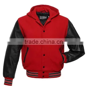 Custom Quality Hooded Plain College Varsity Jacket Wholesale thumbnail-1