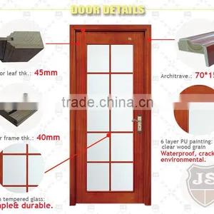 Hot Sale Lattice Wood Glass Door Design Kitchen Swinging Door for Interior Used thumbnail-2