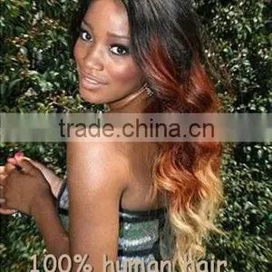 Gorgeous! Ombre Color #1b#33#27 Three Tone Colored, Loose Wave, Peruvian Virgin Hair Full Lace Wig thumbnail-1