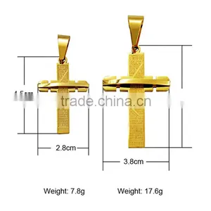 Hot Sale Gold Plated Jewelry Stainless Steel Scriptures Cross Necklace Pendant thumbnail-3