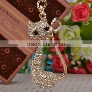 Cheap Promotional Gift Pave Crystal Cat Shaped Key Chain/key Ring thumbnail-1
