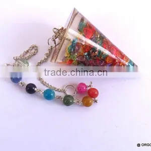 Orgonite Mix Onyx Stone Smooth Pendulum With Chakra Chain thumbnail-1