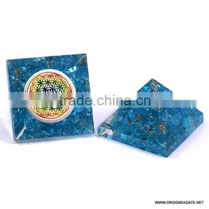 Blue Onyx Baby Orgone Pyramid With Flower Of Life | Orgonite Agate thumbnail-1