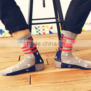 Custom White Striped And Star Design Half Terry Elastic Cuff Cotton Men Sport Socks Quality Choice thumbnail-4