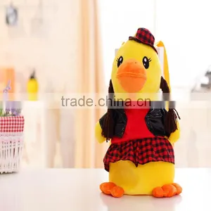 30cm Lovely Customized Yellow Stuffed Plush Strawberry Duck Doll Animal Backpack With Strawberry-printed T-shirt thumbnail-4
