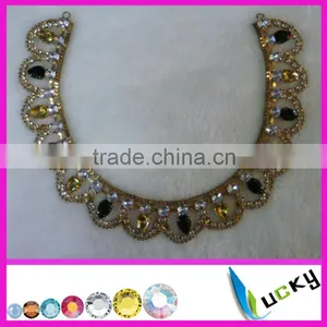 2014 New Design Rhinestone Applique Handmade Neon Color Strass Crystal Necklace Chain for Wedding Dress thumbnail-6