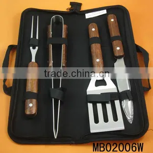 Mini Wooden Handle 4Pieces Stainless Steel BBQ Tools thumbnail-1