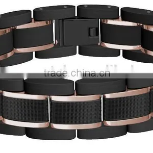 Top Quality CZ & Carbon Fiber Inlay Stainless Steel Bracelet Tungsten Carbide Mens Bracelet thumbnail-4