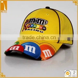High Quality Unisex Yellow 6 Panel 100% Cotton Embroidered Custom Racing Car Baseball Cap Wholasale thumbnail-1