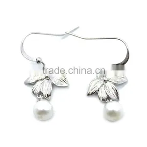 2014 Silver Earring Jewelry Fashionable Design Fishing Hook Pearl Earrings thumbnail-2