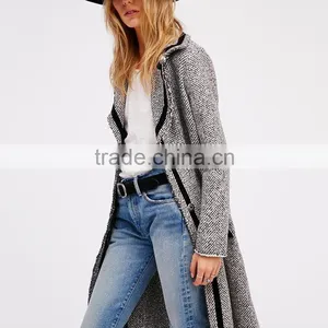 Autumn Fashion Jackets and Coats Herringbone Woman Long Casual Overcoat thumbnail-5