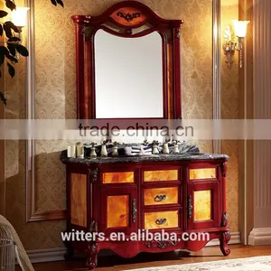 WTS-8021A French Double Ceramics Sink Rubber Solid Wood Bathroom Vanity Cabinets With Matching Mirror thumbnail-1