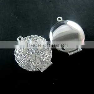 27mm Silver Plated Brass Filigree Round Photo Locket DIY Pendant Charm Supplies 1112001 thumbnail-1