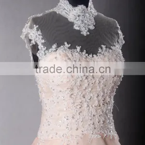 RSE703 High Neck Sexy Lace Floor Length Backless Blush Organza Cheap Pink Wedding Dresses thumbnail-4